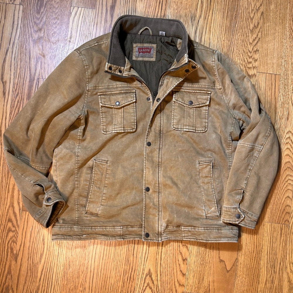 Levi’s Canvas Trucker Jacket Brown Workwear Field‎ Coat Lined Men’s Large
